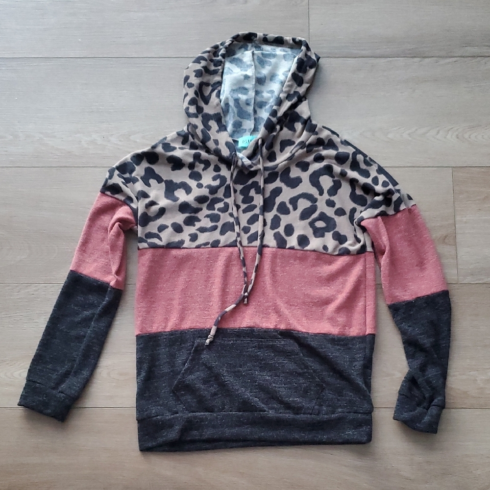 Leopard Print Colorblock Hoodie- NWOT